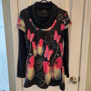 Radzoli Tunic Style Sweater MultiCollar BOHO style  Size Medium